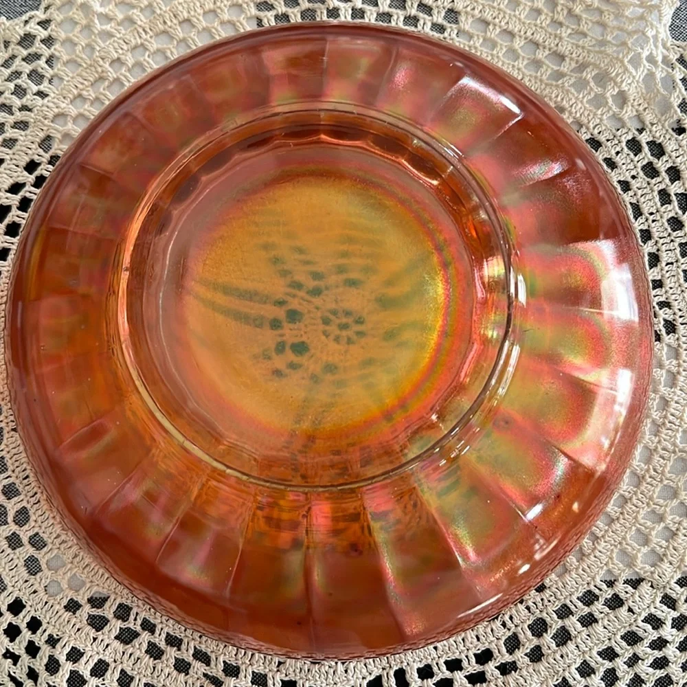 Vintage Fenton Marigold Carnival Glass Bowl Vertical Ribbed Iridescent 7.5”